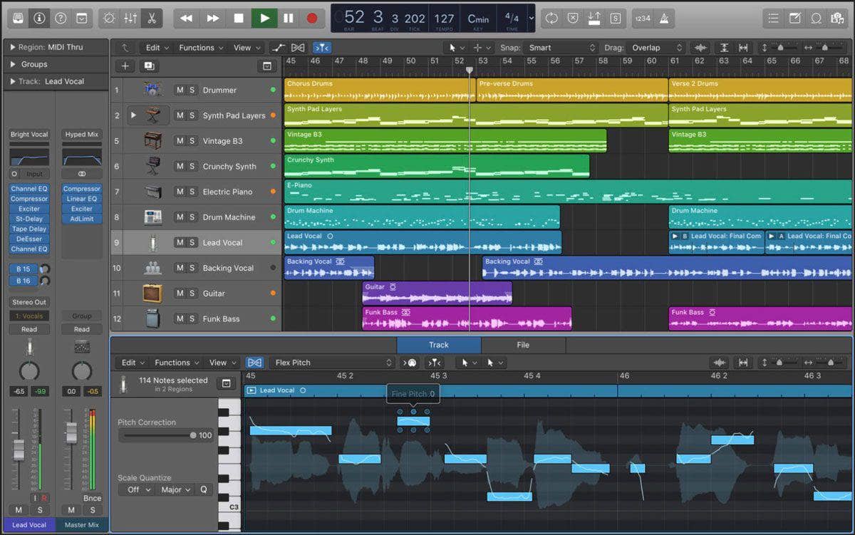 DAW Logic Pro en un entorno de producción musical